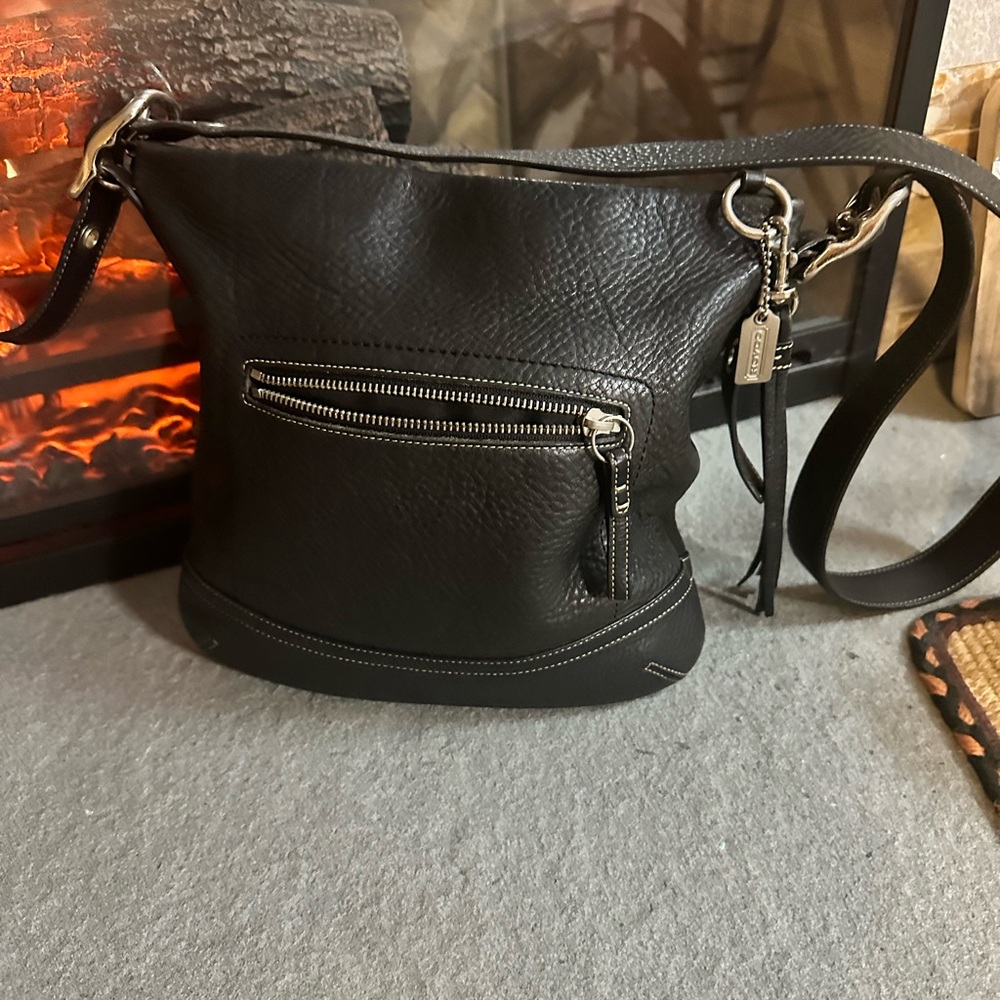 Coach Black Leather Shoulder Bag with Silver Hardware
